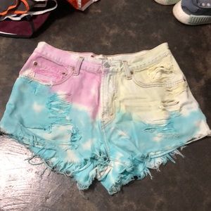 Multi colored jean shorts